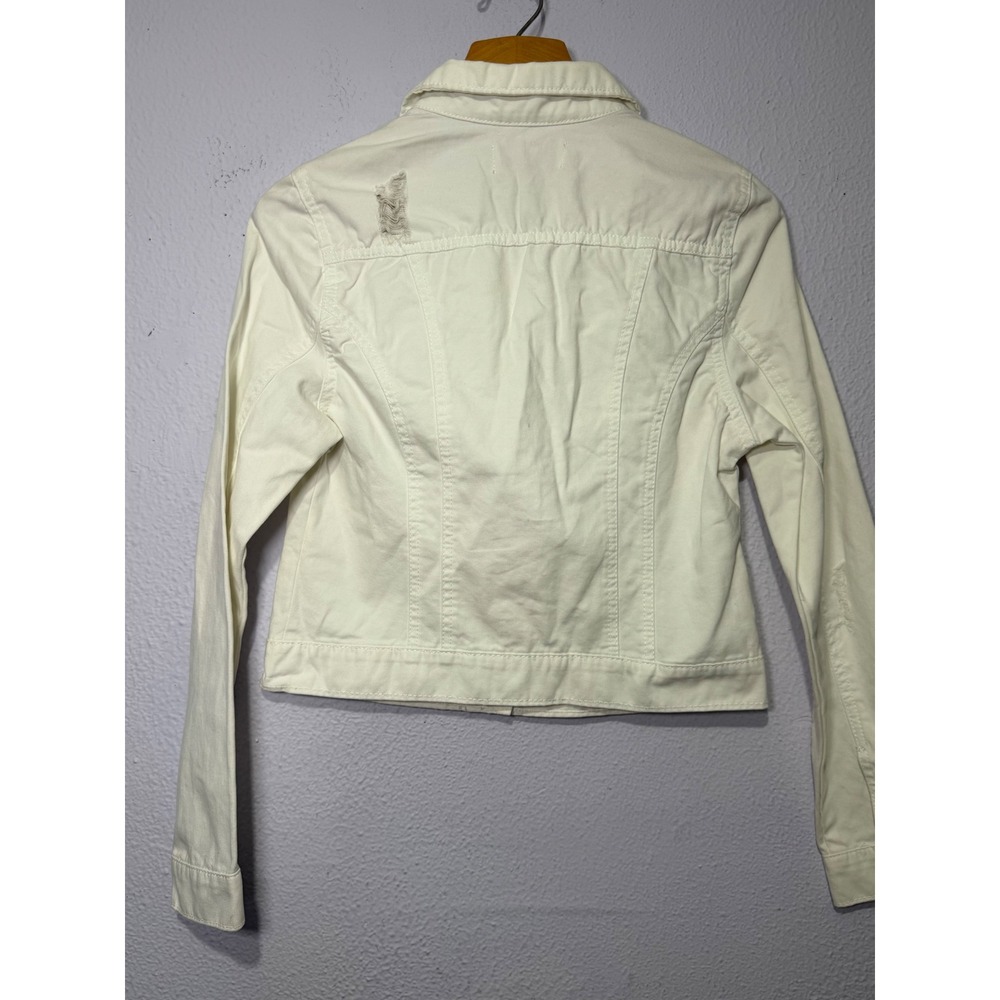 LEI Denim Jacket Womens White Distressed Cropped Y2K Style M Minimalist Casual - Picture 7 of 11